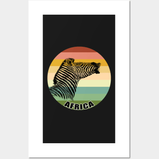 Zebra with Toothy Smile on Vintage Retro Africa Sunset Posters and Art